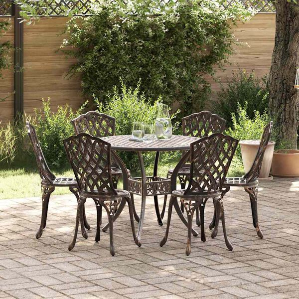 vidaXL Set da Pranzo per Giardino 7 pcs Bronzo Alluminio