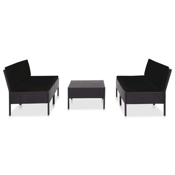 vidaXL Set Divani da Giardino 5 pz con Cuscini in Polyrattan Nero
