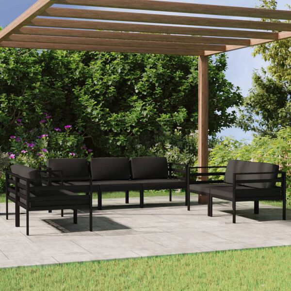 vidaXL Set Divani da Giardino 7 pz con Cuscini in Alluminio Antracite