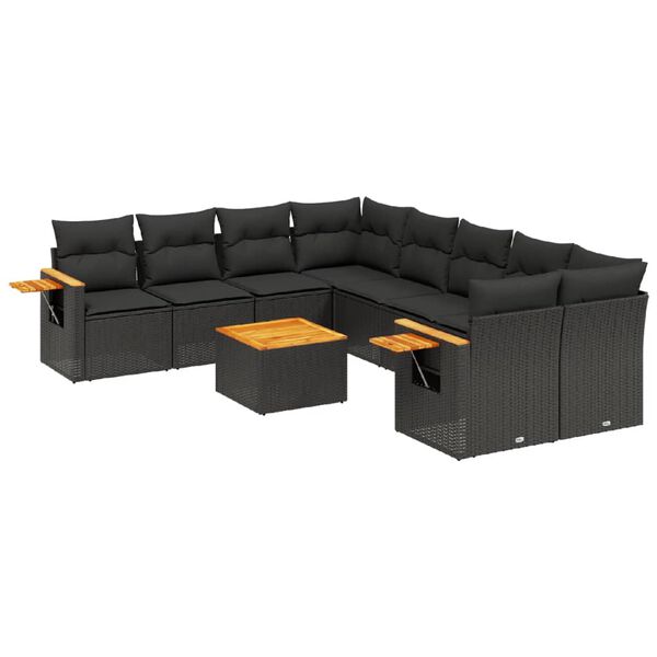 vidaXL Set Divani da Giardino 9 pz con Cuscini Nero in Polyrattan