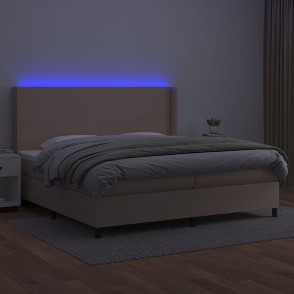 vidaXL Giroletto Molle Materasso e LED Cappuccino 200x200cm Similpelle