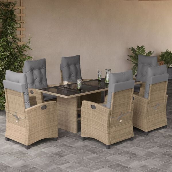 vidaXL Set Pranzo da Giardino 7 pz con Cuscini Beige Misto Polyrattan