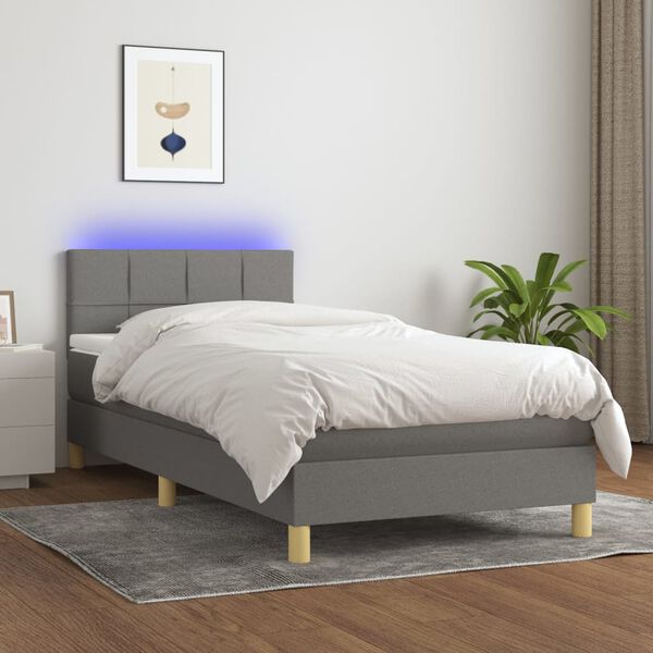 vidaXL Letto a Molle Materasso e LED Grigio Scuro 80x200 cm in Tessuto