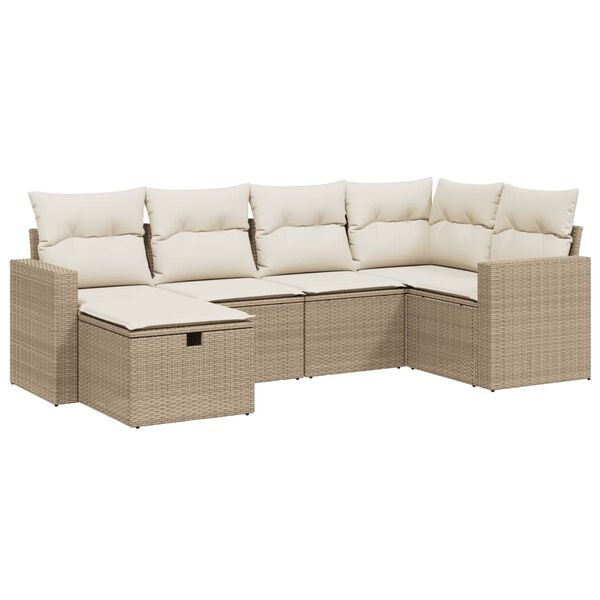 vidaXL Set Divano da Giardino 6 pz con Cuscini Beige in Polyrattan