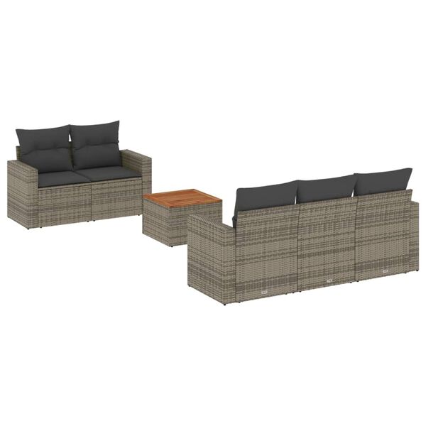vidaXL Set Divano da Giardino 6 pz con Cuscini Grigio in Polyrattan