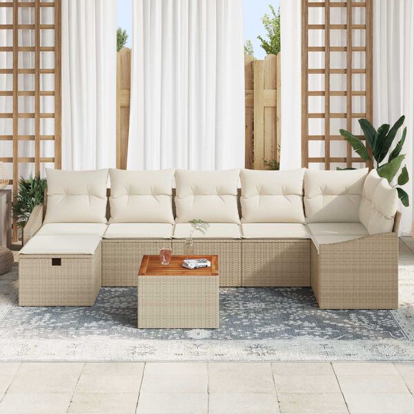 vidaXL Set Divano da Giardino con cuscino 8 pcs Beige Poly Rattan
