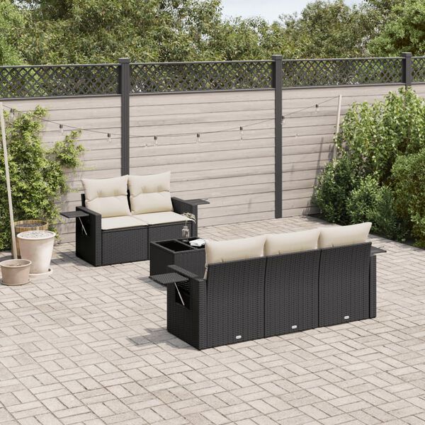 vidaXL Set Divano da Giardino 6 pz con Cuscini Nero in Polyrattan