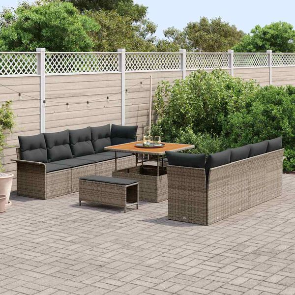 vidaXL Set Divano da Giardino 11 pcs Grigio polyrattan