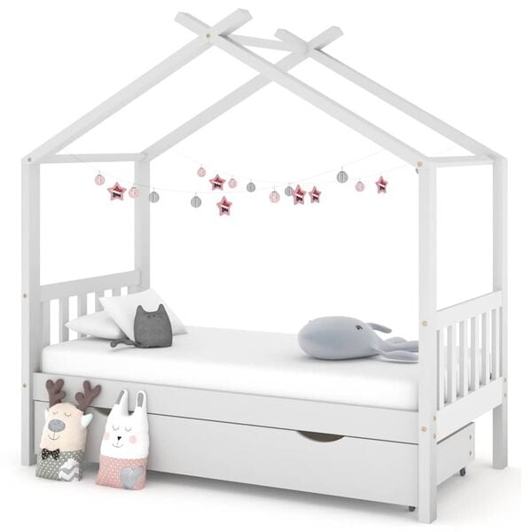 vidaXL Giroletto per Bambini con Cassetto Bianco Legno Pino 80x160 cm