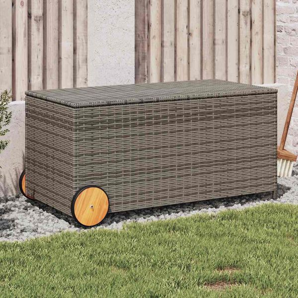 vidaXL Contenitore da Giardino con Ruote Grigio 190L in Polyrattan
