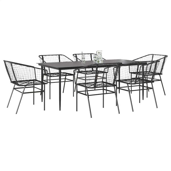 vidaXL Set Pranzo da Giardino 7 pz Nero Polyrattan Vetro