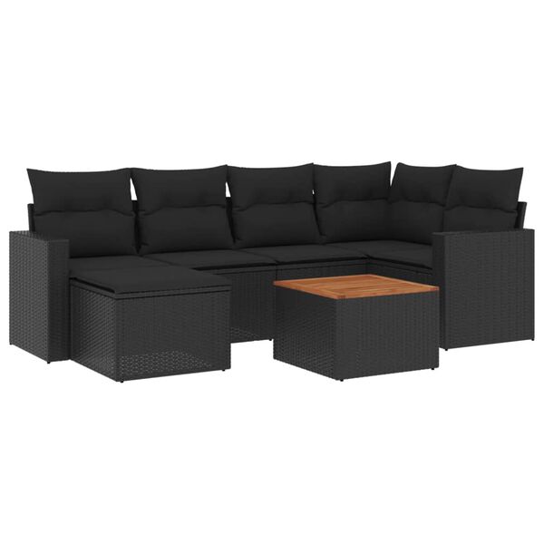 vidaXL Set Divani da Giardino con Cuscini 7pz Nero Polyrattan