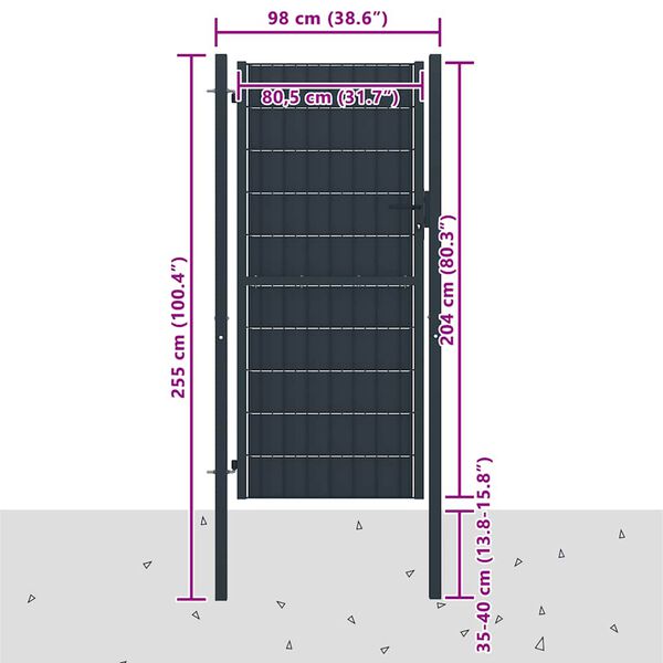 vidaXL Cancello per Recinzione in PVC e Acciaio 100x204 cm Antracite