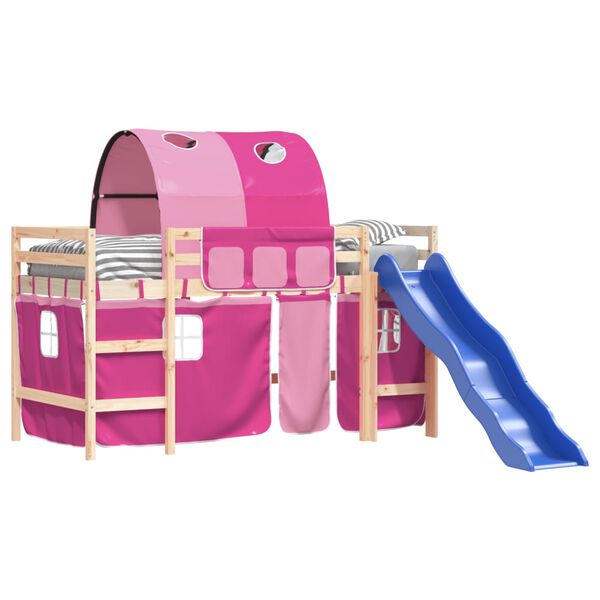 vidaXL Letto a Soppalco con Tunnel Bambini Rosa 80x200cm Massello Pino