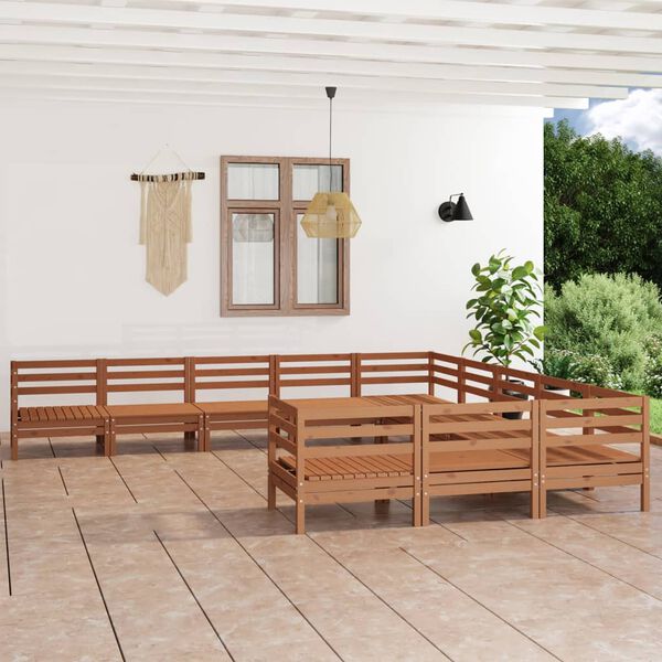 vidaXL Set Salotto da Giardino 11 pz Ambra in Legno Massello di Pino