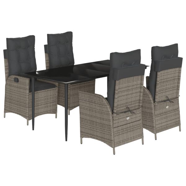 vidaXL Set da Pranzo da Giardino 5 pz con Cuscini in Polyrattan Grigio