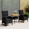 vidaXL Set da Bistrot per Giardino 3 pz in Polyrattan Nero
