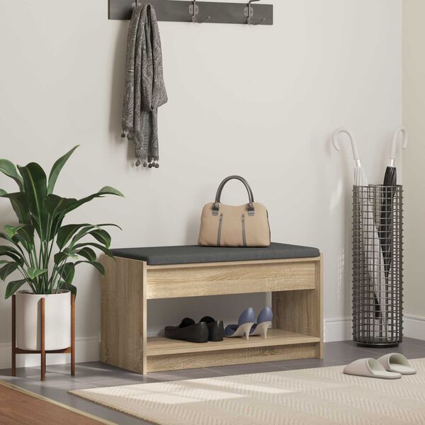 vidaXL Panca per ingresso con cuscino Rovere Sonoma 83 x 38 x 45 cm