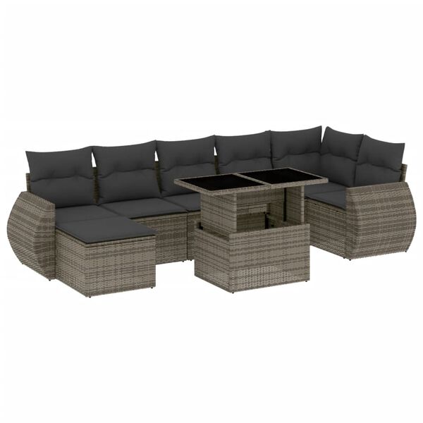 vidaXL Set Divano da Giardino 8 pz con Cuscini Grigio in Polyrattan