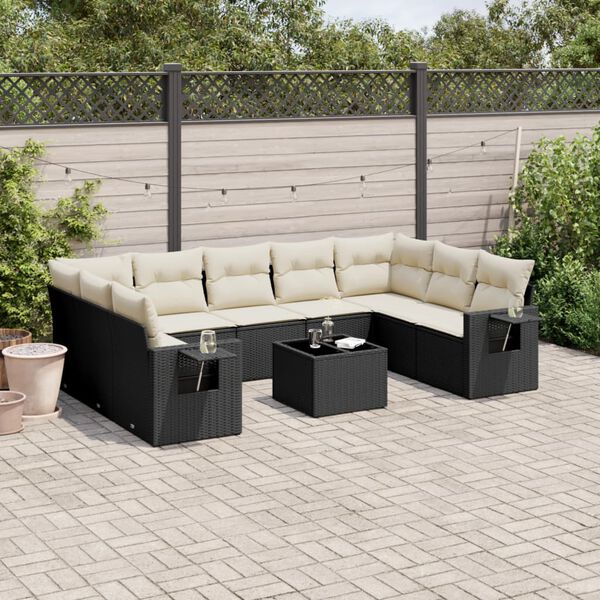 vidaXL Set Divani da Giardino 10pz con Cuscini in Polyrattan Nero
