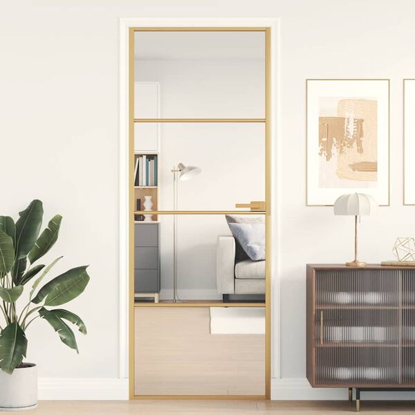 vidaXL Porta Interni Sottile Oro 76x201,5cm Vetro Temperato Alluminio