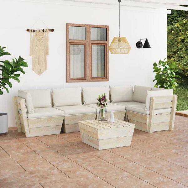 vidaXL Set Divani da Giardino su Pallet 6 pz con Cuscini Legno Abete