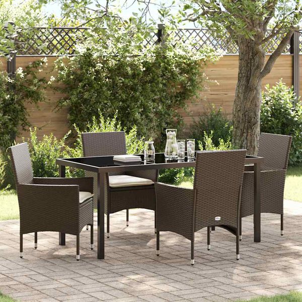 vidaXL Set da Pranzo per Giardino con cuscino 5 pcs Marrone polyrattan