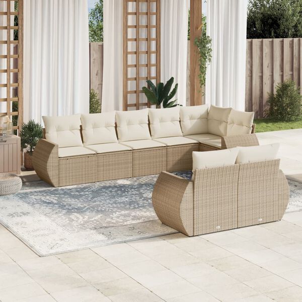 vidaXL Set Divano da Giardino 8 pz con Cuscini Beige in Polyrattan