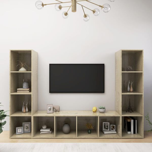 vidaXL Mobili TV 3 pz Rovere Sonoma 142,5x35x36,5 cm Legno Multistrato