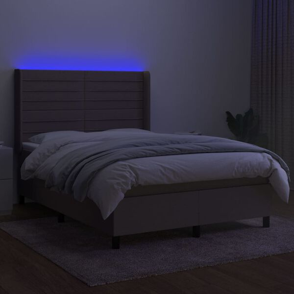 vidaXL Letto a Molle con Materasso e LED Tortora 140x200 cm in Tessuto