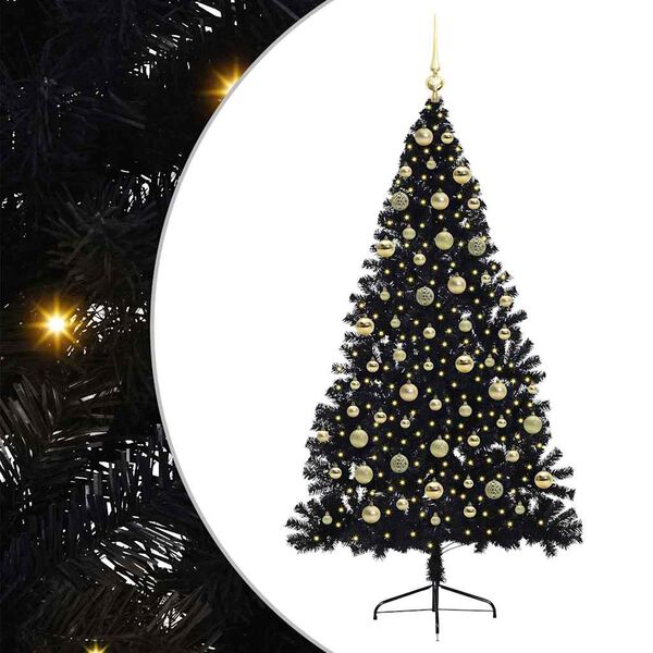 vidaXL Albero di Natale artificiale con luci integrate Nero 180 cm PVC