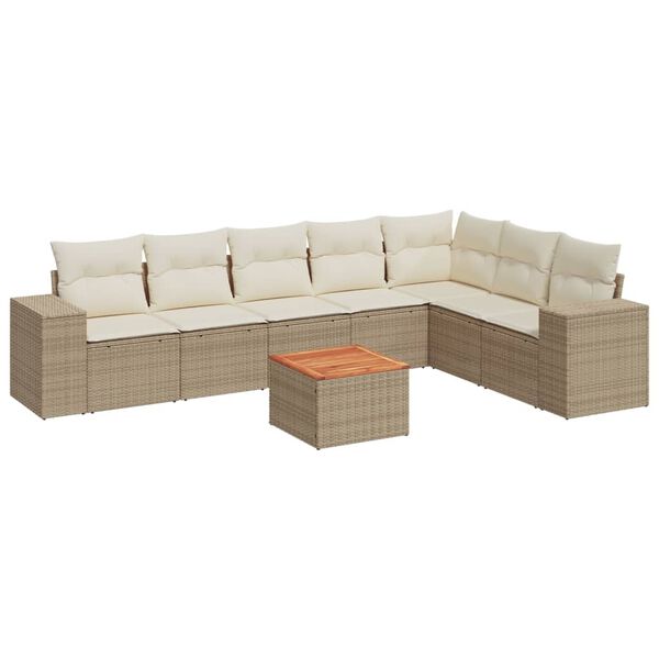 vidaXL Set Divano da Giardino 8 pz con Cuscini Beige in Polyrattan