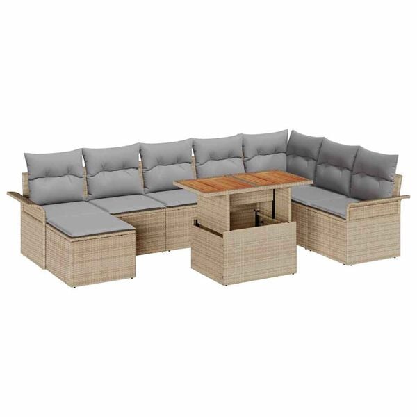 vidaXL Set Divano da Giardino 9 pcs Beige Poly Rattan
