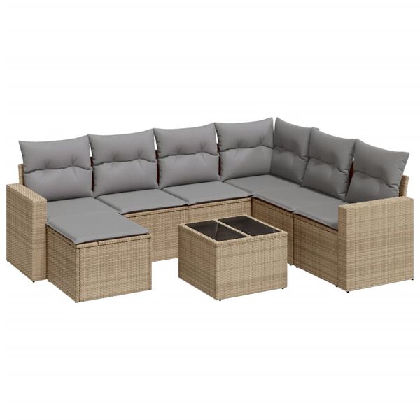 vidaXL Set Divano da Giardino 8 pz con Cuscini Beige in Polyrattan