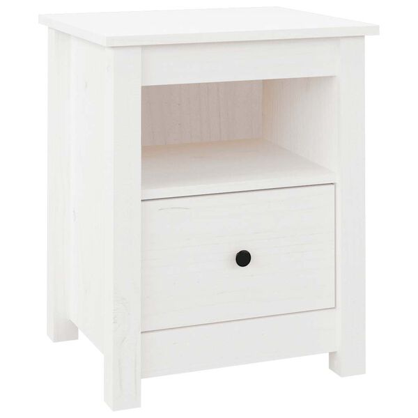 vidaXL Comodino Bianco 40x35x49 cm in Legno Massello di Pino