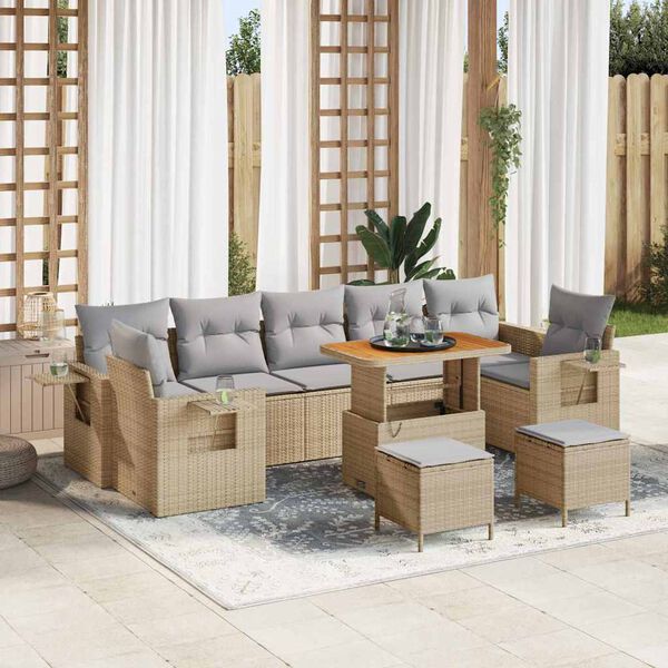 vidaXL Set Divano da Giardino con cuscino 10 pcs beige e grigio chiaro