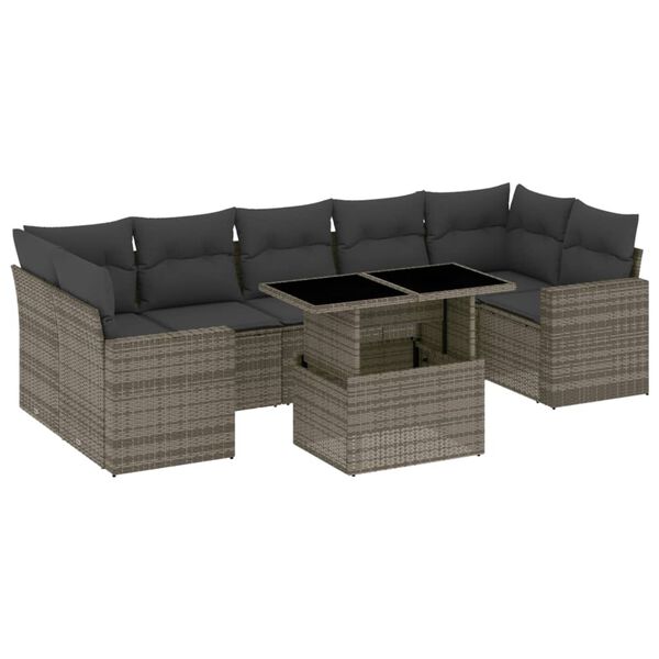 vidaXL Set Divano da Giardino 8 pz con Cuscini Grigio in Polyrattan