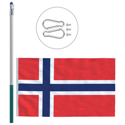 vidaXL Bandiera della Norvegia con Pennone in Alluminio 6 m