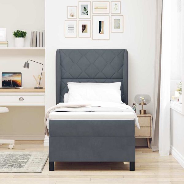 vidaXL Letto a molle con materasso Grigio scuro 190 x 90 cm Poliestere