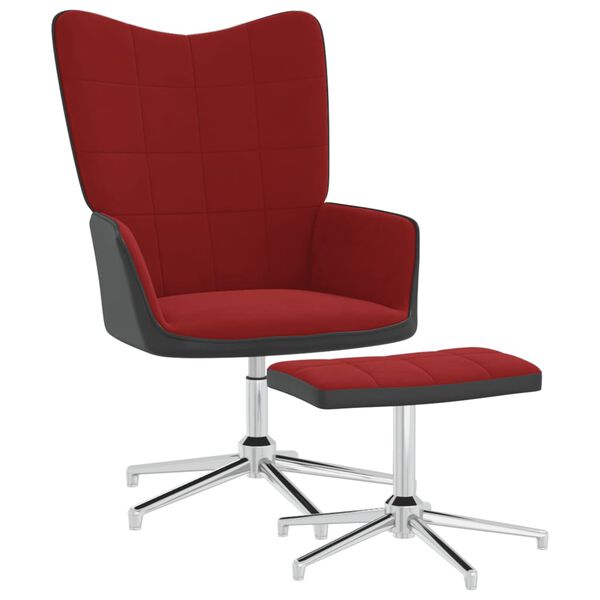 vidaXL Sedia Relax con Sgabello Rosso Vino in Velluto e PVC