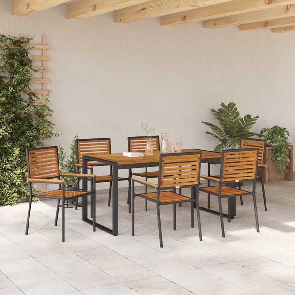vidaXL Set da Pranzo per Giardino 7 pcs Nero e Marrone polyrattan