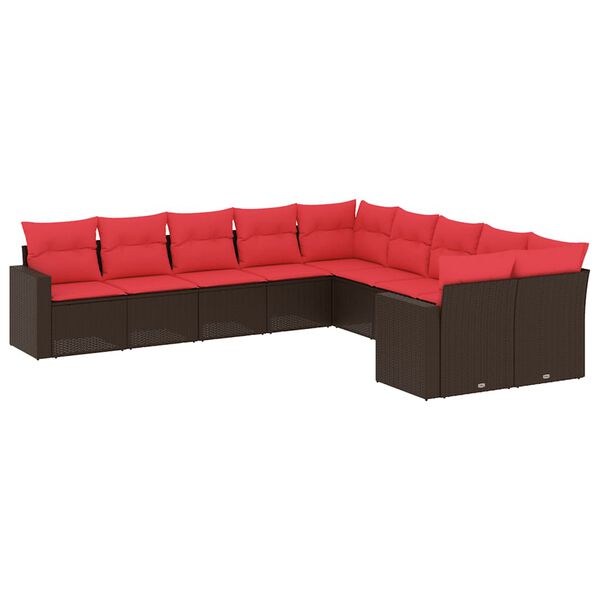 vidaXL Set Divani da Giardino 10pz con Cuscini in Polyrattan Marrone
