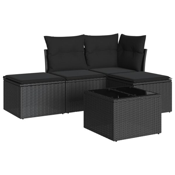 vidaXL Set Divani da Giardino 5 pz con Cuscini in Polyrattan Nero