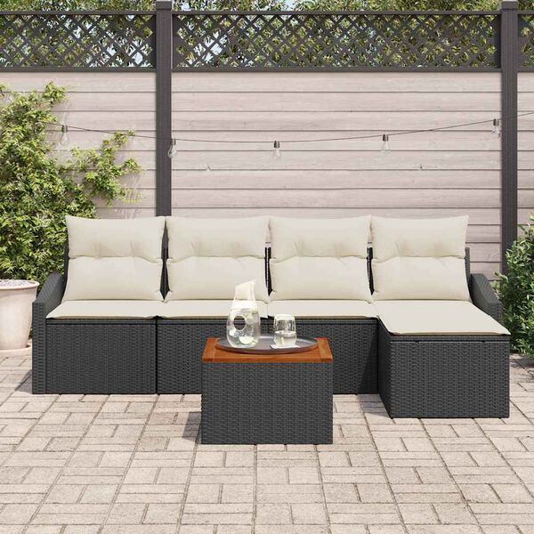 vidaXL Set Divano da Giardino con cuscino 6 pcs Nero polyrattan