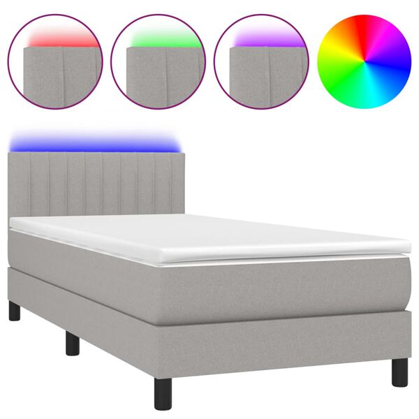 vidaXL Letto a Molle Materasso e LED Grigio Chiaro 90x190 cm Tessuto