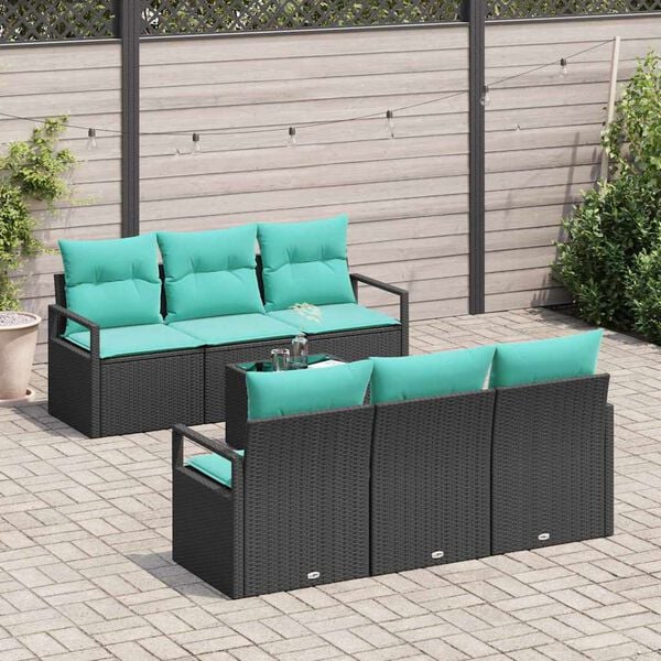 vidaXL Set di divani con cuscino 7 pcs Nero e Turchese polyrattan