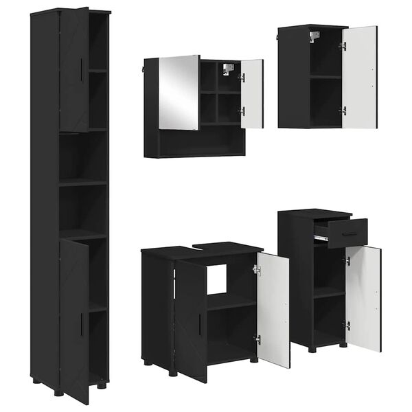 vidaXL Set di mobili per il bagno con cassetto con porta 5 pcs Nero