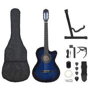 vidaXL Set Chitarra Western 12 pz con Equalizzatore e 6 Corde Blu