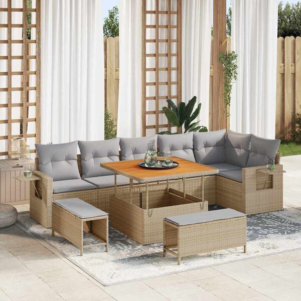 vidaXL Set Divano da Giardino 11 pcs Beige e Grigio Chiaro polyrattan