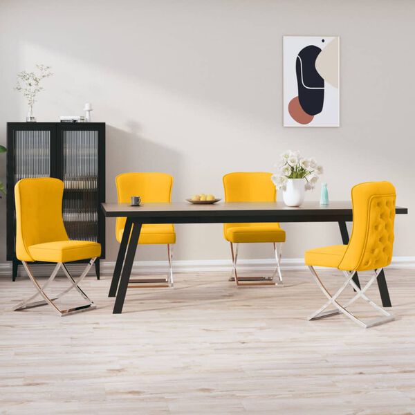 vidaXL Sedie da Pranzo 4 pz Giallo Senape in Velluto